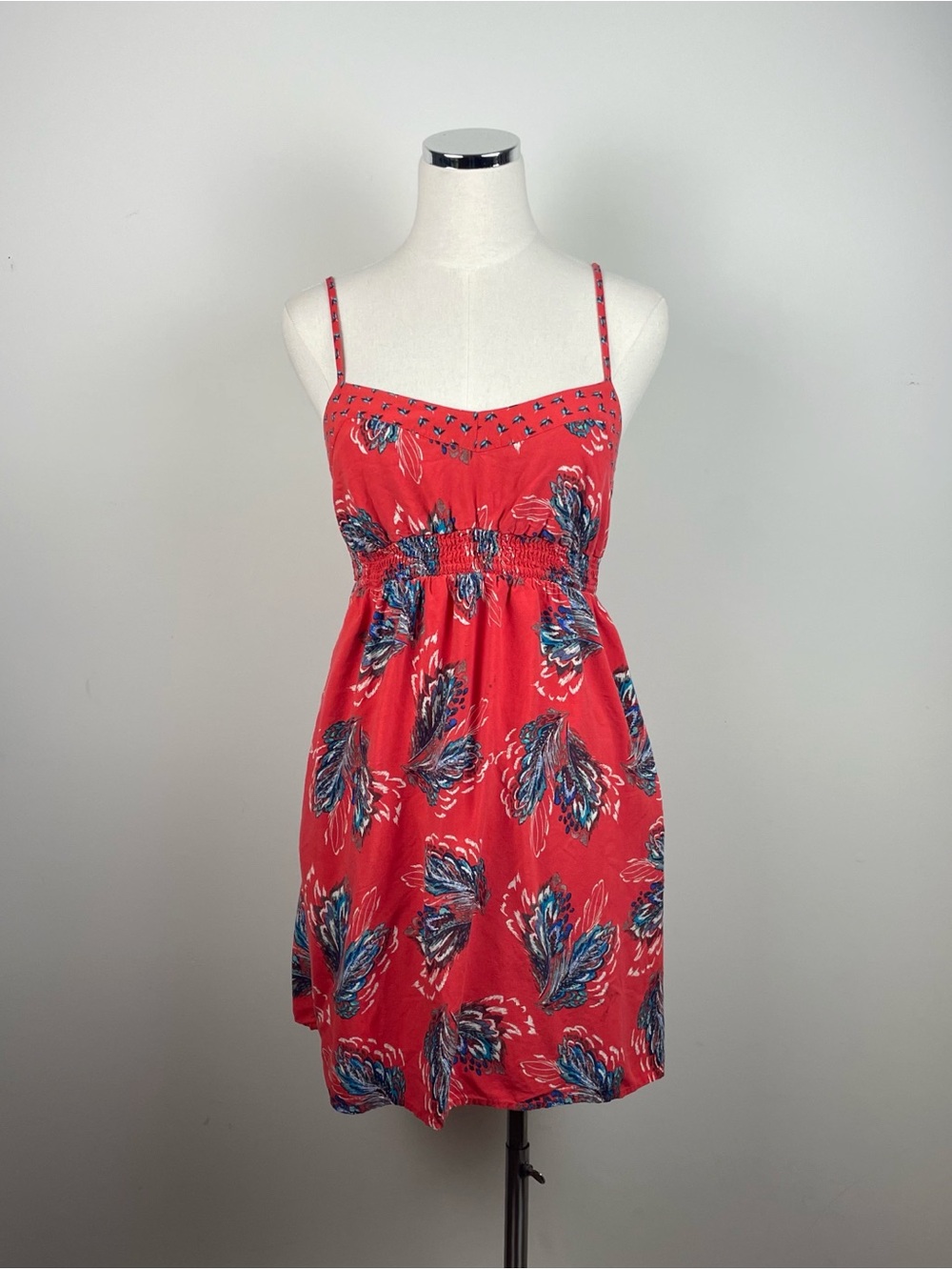 Xhilaration Red Blue White Floral Spaghetti Strap Summer Dress Women Medium
